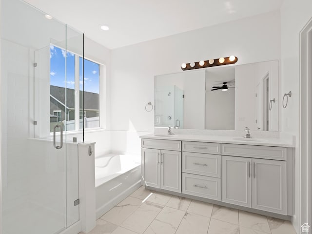 928 S 120 W, American Fork, UT 84003 - full bathroom with double vanity, a bath, marble finish flooring, and a stall shower