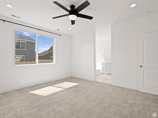 928 S 120 W, American Fork, UT 84003 - unfurnished bedroom with light carpet, recessed lighting, connected bathroom, and ceiling fan