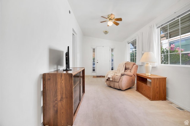 2990 E Riverside Dr Unit 3, St George, UT 84790 - sitting room featuring vaulted ceiling, light carpet, and ceiling fan
