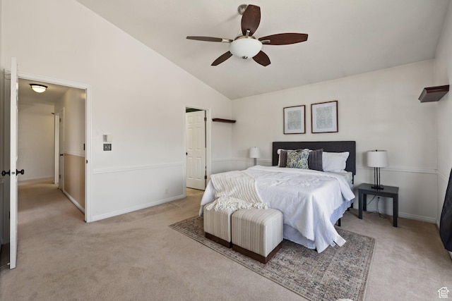 11783 S Stone Crest Ln W, Riverton, UT 84065 - bedroom featuring light carpet, lofted ceiling, and a ceiling fan