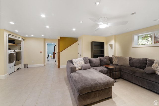 684 N Mccormick Blvd, Moab, UT 84532 - living room with separate washer and dryer, recessed lighting, and ceiling fan