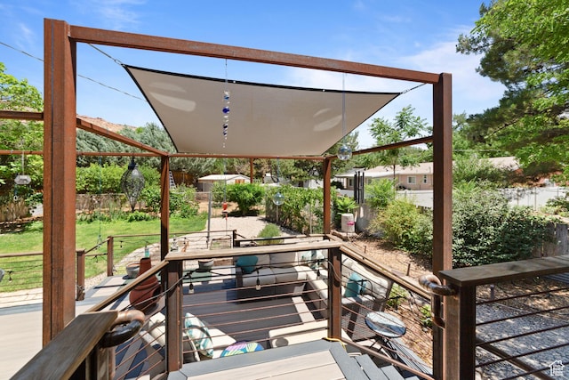 684 N Mccormick Blvd, Moab, UT 84532 - wooden terrace featuring a fenced backyard and a shed