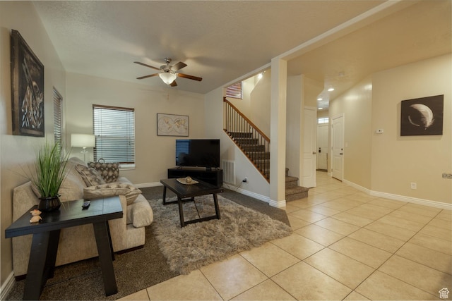 361 E 535 S, Vernal, UT 84078 - living room featuring stairs, ceiling fan, and light tile patterned flooring