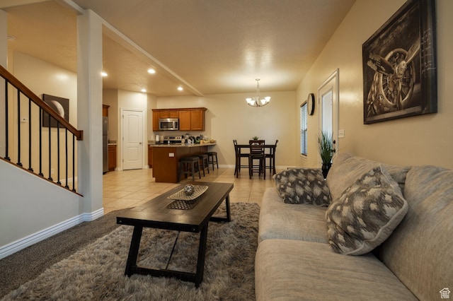 361 E 535 S, Vernal, UT 84078 - living area featuring recessed lighting, a chandelier, stairs, and light tile patterned flooring