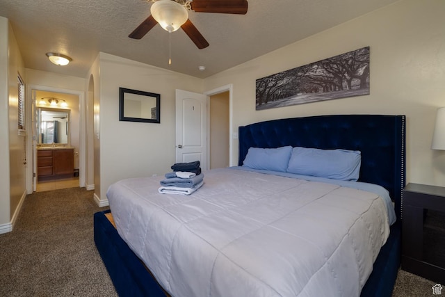 361 E 535 S, Vernal, UT 84078 - carpeted bedroom featuring connected bathroom, ceiling fan, and a textured ceiling