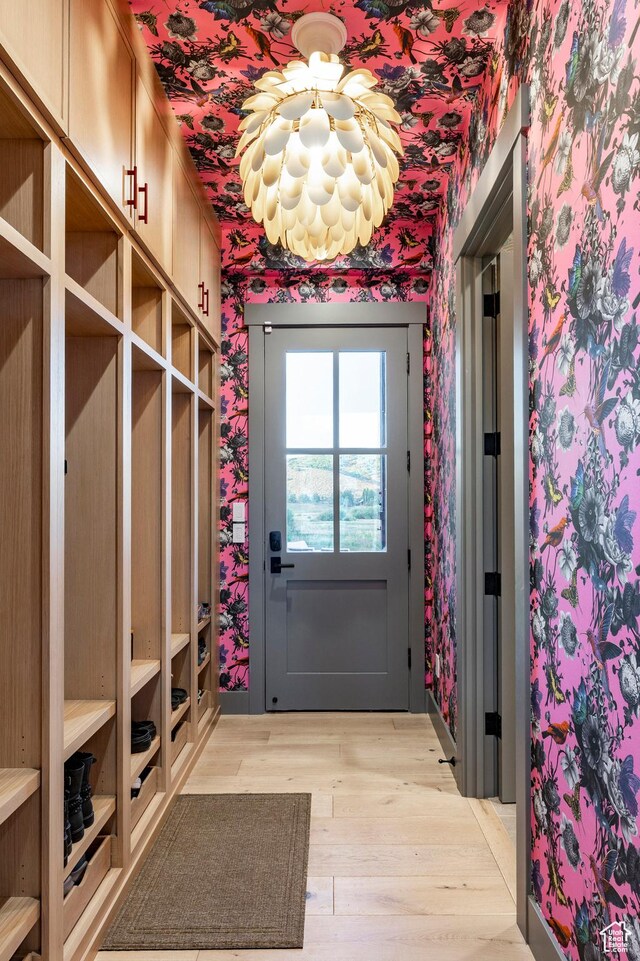 4746 Old Meadow Ln, Park City, UT 84098 - mudroom featuring wallpapered walls and light wood-style floors