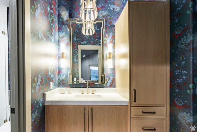 4746 Old Meadow Ln, Park City, UT 84098 - bathroom with wallpapered walls and vanity