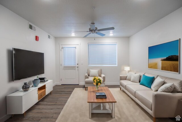 361 W 625 N A-D, Unit A-D Payson, UT 84651 - living area featuring dark wood-style floors and a ceiling fan
