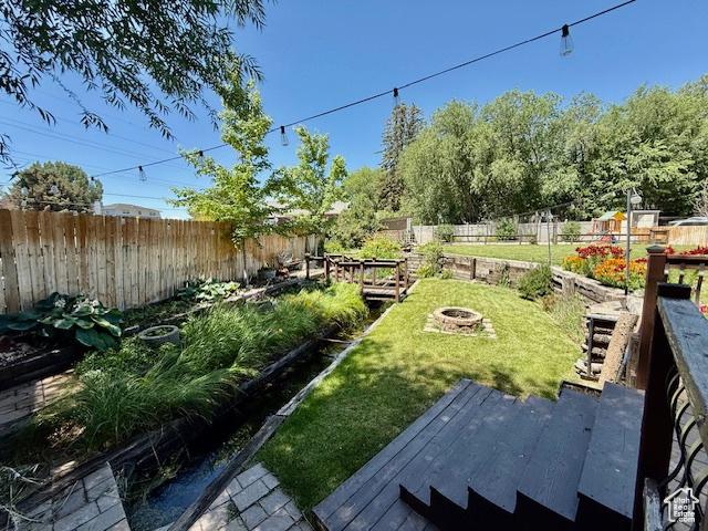 536 N Sundance Cir, Vernal, UT 84078 - fenced backyard with a vegetable garden and an outdoor fire pit