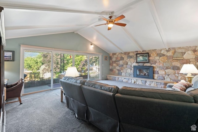 2793 S Davis Blvd, Bountiful, UT 84010 - carpeted living area featuring healthy amount of natural light, a ceiling fan, and a stone fireplace