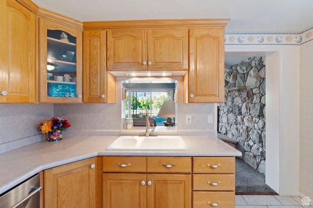 2793 S Davis Blvd, Bountiful, UT 84010 - kitchen featuring dishwasher, light countertops, glass insert cabinets, and light tile patterned floors
