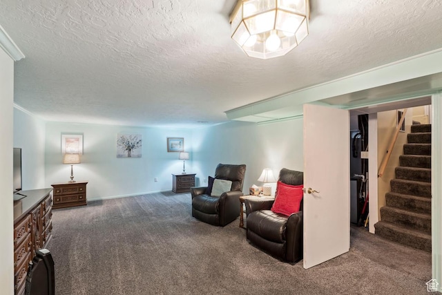 2793 S Davis Blvd, Bountiful, UT 84010 - living area featuring carpet, a textured ceiling, and stairs