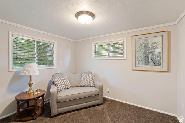 2793 S Davis Blvd, Bountiful, UT 84010 - sitting room with plenty of natural light, a textured ceiling, carpet flooring, and crown molding