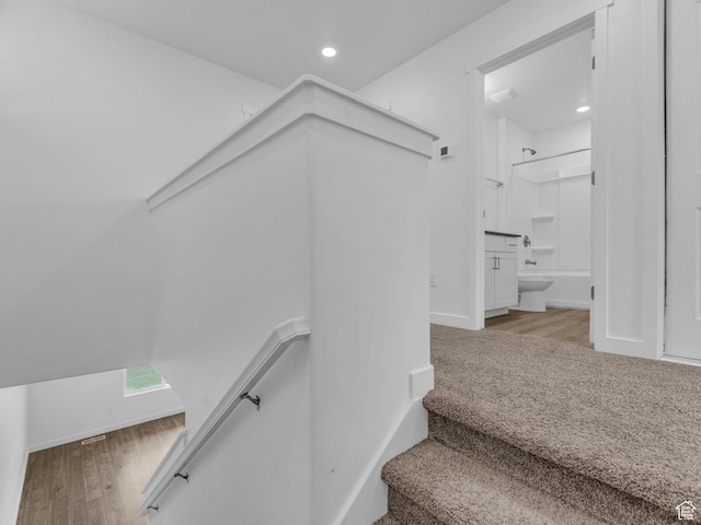 1206 W Summit Ridge Pkwy S Unit 182, Santaquin, UT 84655 - stairway with wood finished floors and recessed lighting