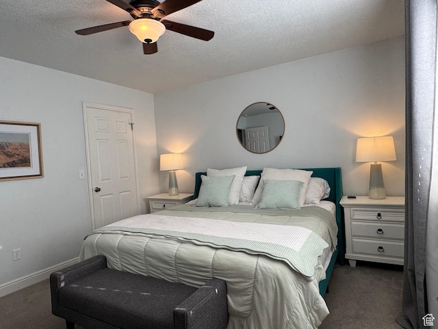 1216 N 2725 W, Layton, UT 84041 - bedroom with dark carpet, a textured ceiling, and ceiling fan