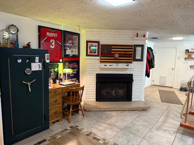 2936 E Ln Joya Dr S, Holladay, UT 84124 - tiled home office featuring a brick fireplace