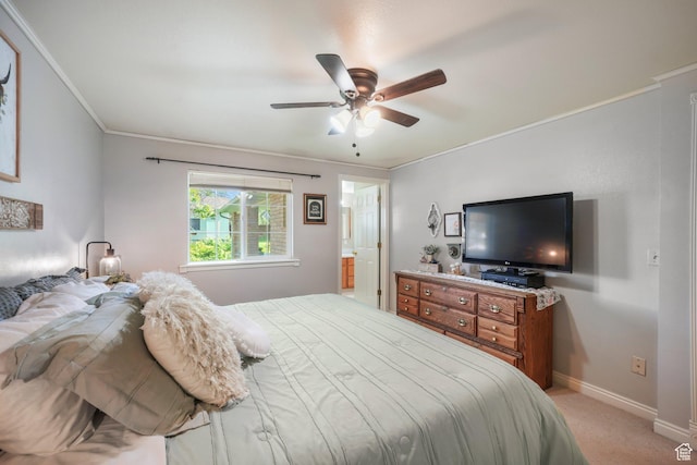 117 E 300 S, Gunnison, UT 84634 - bedroom featuring light colored carpet, ornamental molding, and ceiling fan