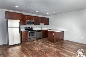 280 N 750 E, Vineyard, UT 84059 - kitchen featuring appliances with stainless steel finishes, dark wood-style flooring, recessed lighting, and light countertops