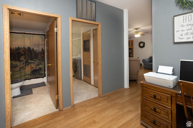 205 W 575 S, Venice, UT 84701 - office featuring washer / clothes dryer, ceiling fan, and light wood-style floors