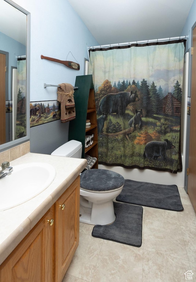 205 W 575 S, Venice, UT 84701 - bathroom featuring vanity, tile patterned flooring, and a shower with shower curtain