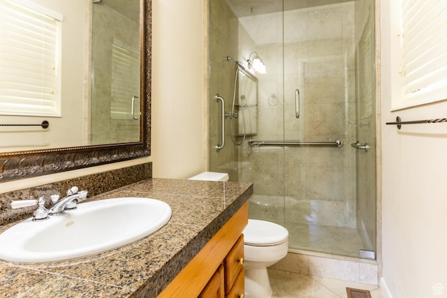 5681 S Calann Dr E, Holladay, UT 84121 - full bathroom with a stall shower, vanity, and tile patterned floors