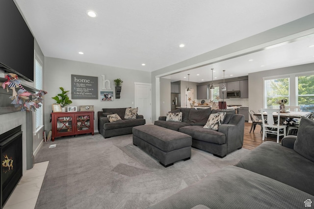4966 W Kitsap Way Unit 10-532, South Jordan, UT 84009 - living area with recessed lighting and a high end fireplace