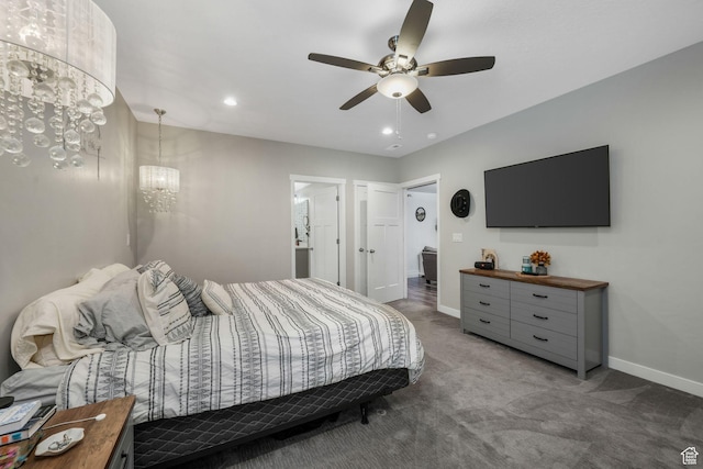 4966 W Kitsap Way Unit 10-532, South Jordan, UT 84009 - bedroom featuring carpet floors, recessed lighting, a ceiling fan, and a chandelier