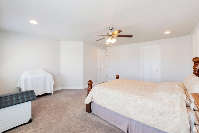 142 W Hackberry Rd, Vineyard, UT 84059 - bedroom featuring light carpet, recessed lighting, and ceiling fan