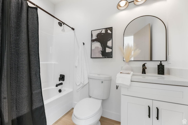 3839 W Saddler Dr, West Jordan, UT 84088 - bathroom with shower / tub combo with curtain, vanity, and wood finished floors