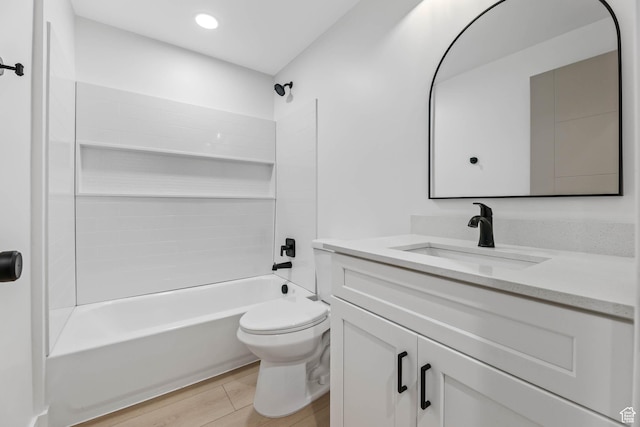 3839 W Saddler Dr, West Jordan, UT 84088 - bathroom with vanity, washtub / shower combination, recessed lighting, and wood finished floors