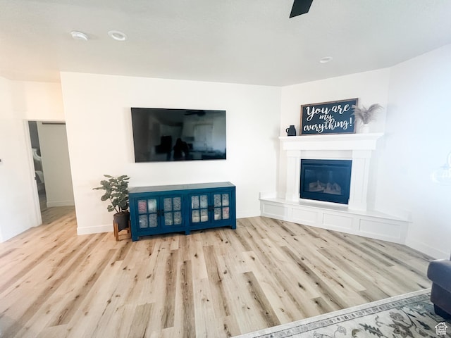 291 W 950 S, Vernal, UT 84078 - living area with wood finished floors, a ceiling fan, and a glass covered fireplace