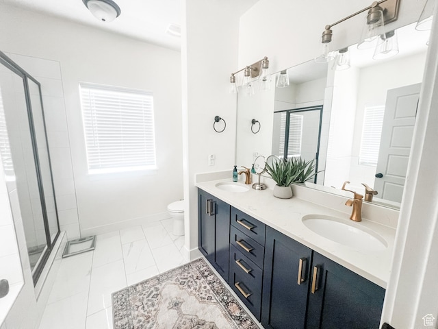 291 W 950 S, Vernal, UT 84078 - full bathroom featuring a shower stall, double vanity, marble look tiles, and plenty of natural light