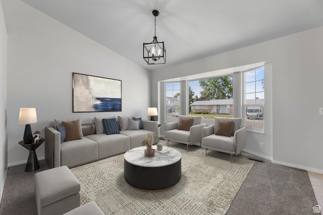 77 W 525 N, Layton, UT 84041 - carpeted living area featuring a chandelier and lofted ceiling