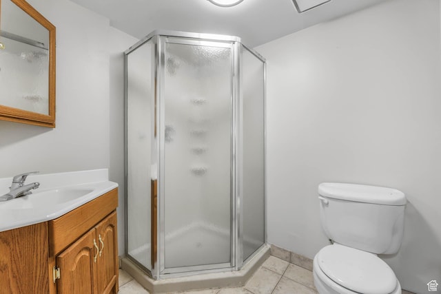 77 W 525 N, Layton, UT 84041 - bathroom featuring vanity, a shower stall, and tile patterned floors