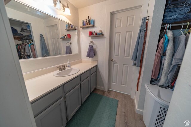 988 N Smith Dr, Price, UT 84501 - full bathroom featuring vanity, wood finished floors, and a spacious closet
