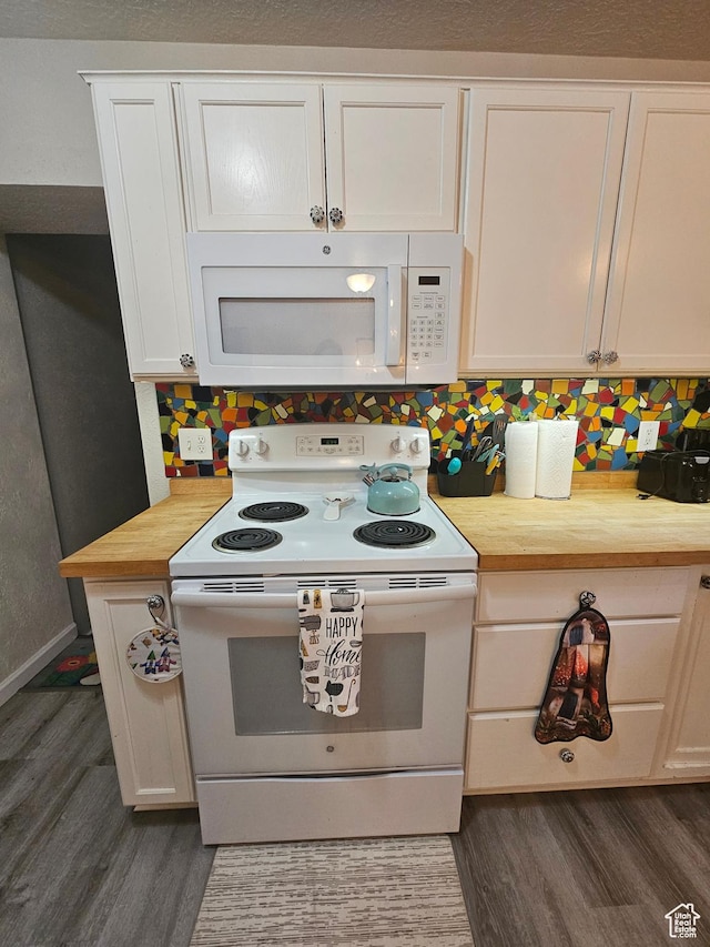 240 N 1400 W, Cedar City, UT 84721 - kitchen with white appliances, dark wood-type flooring, butcher block countertops, and white cabinetry