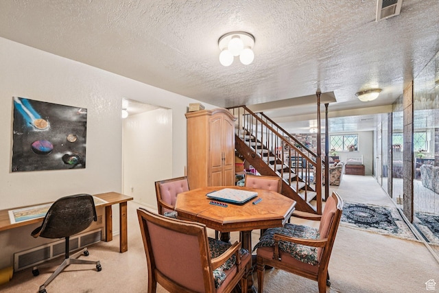 537 E Edindrew Cir, Murray, UT 84107 - dining area with light carpet, stairs, and a textured ceiling