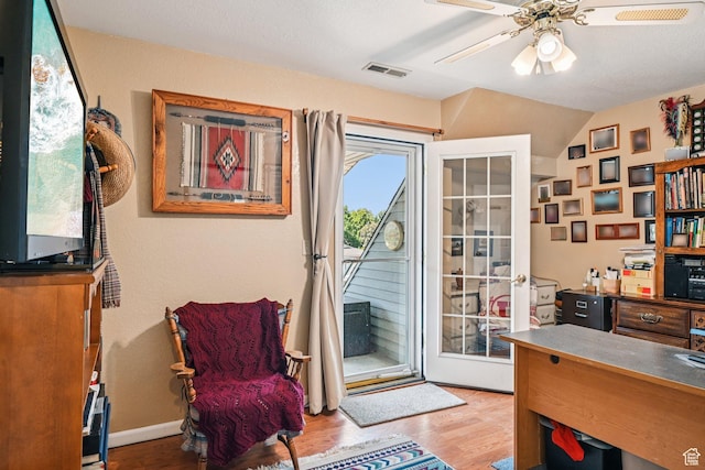 537 E Edindrew Cir, Murray, UT 84107 - sitting room with ceiling fan, wood finished floors, lofted ceiling, and an office area