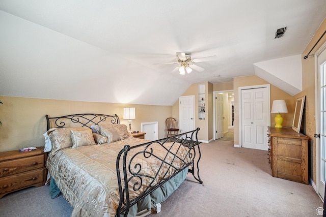 537 E Edindrew Cir, Murray, UT 84107 - bedroom with light carpet, lofted ceiling, and a ceiling fan