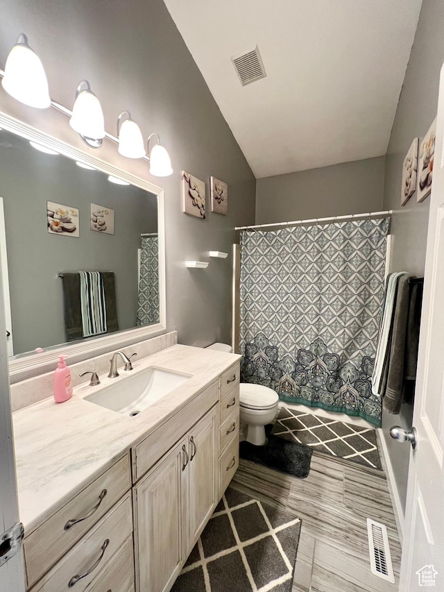 80 N 200 W, Central Valley, UT 84754 - bathroom with vaulted ceiling, vanity, and a shower with shower curtain