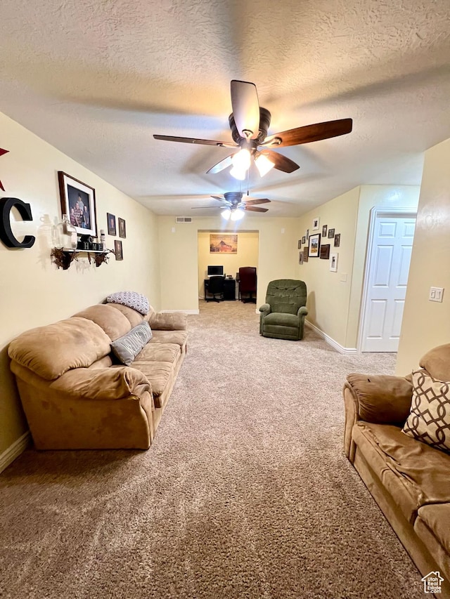 80 N 200 W, Central Valley, UT 84754 - living area featuring ceiling fan, carpet flooring, and a textured ceiling