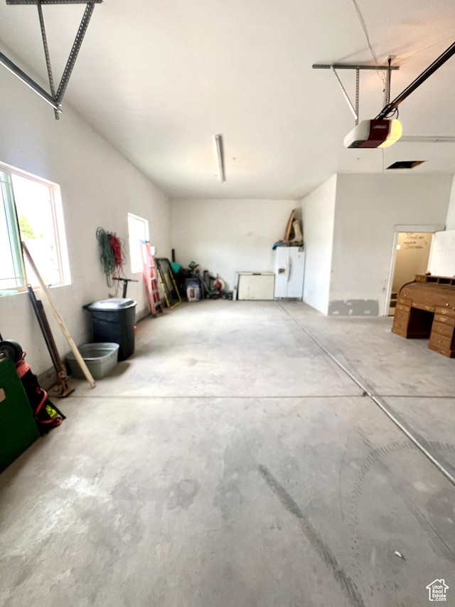 80 N 200 W, Central Valley, UT 84754 - garage with a garage door opener and white fridge with ice dispenser