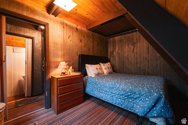 11106 E Greenbriar Rd Unit 462, Heber City, UT 84032 - carpeted bedroom featuring wooden walls and a wood ceiling with exposed beams