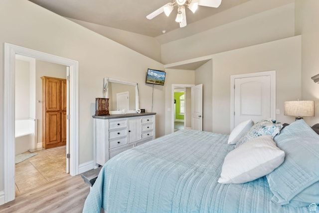 562 E 260 S, Midway, UT 84049 - bedroom featuring light wood-style floors, lofted ceiling, and a ceiling fan