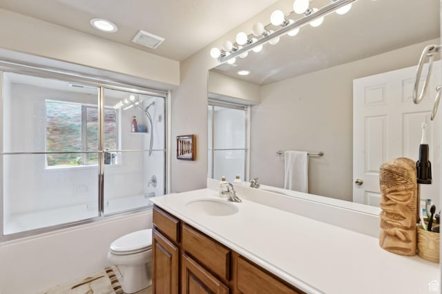 562 E 260 S, Midway, UT 84049 - full bathroom featuring vanity, enclosed tub / shower combo, tile patterned flooring, and recessed lighting