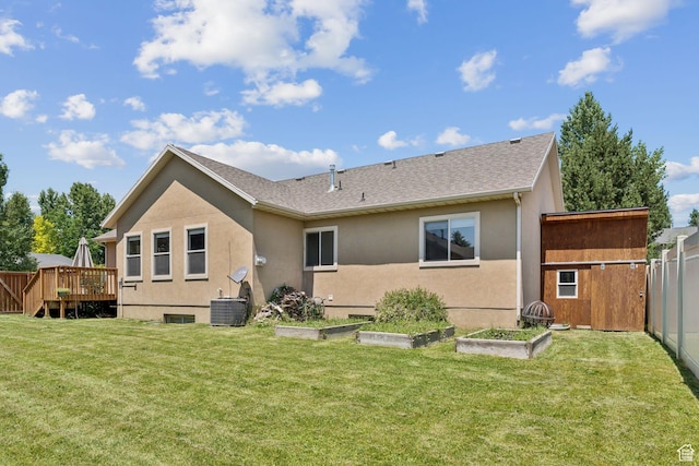 562 E 260 S, Midway, UT 84049 - rear view of house featuring a garden, stucco siding, a wooden deck, and roof with shingles