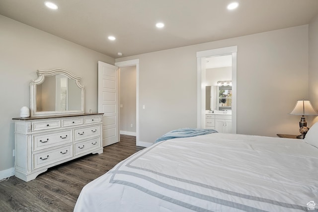 3359 N Redshoulder Dr, Layton, UT 84040 - bedroom featuring dark wood-style floors, recessed lighting, and connected bathroom