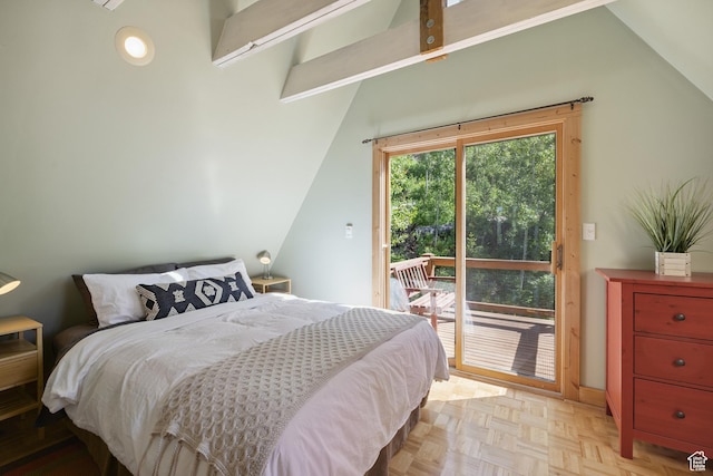 1519 Pine Needle Cir, Coalville, UT 84017 - bedroom featuring access to outside and vaulted ceiling