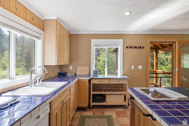1519 Pine Needle Cir, Coalville, UT 84017 - kitchen featuring tile countertops and crown molding