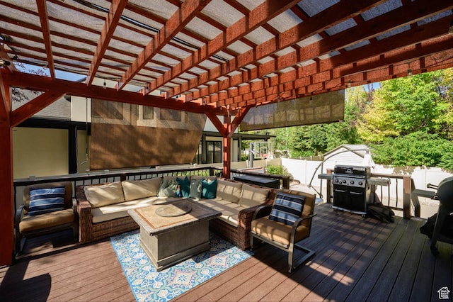 3371 W Waterbridge Cv Unit 417, South Jordan, UT 84095 - deck with an outdoor hangout area, area for grilling, and a pergola